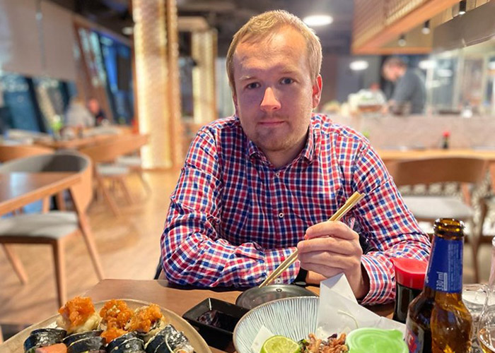 Antoni Marasek - fun photo - eating in restaurant